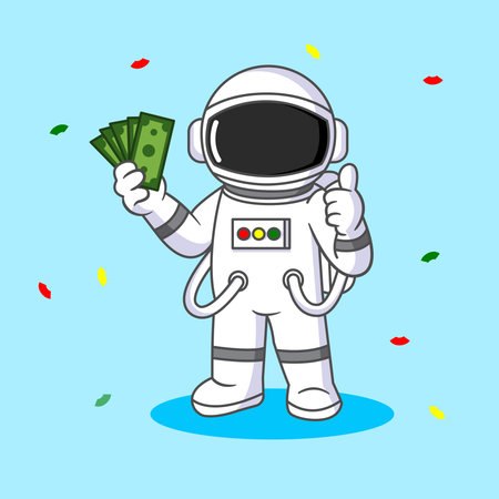 Cute Astronaut with Money Thumbs Up for Financial Success Vector Illustration Cartoon Designのイラスト素材