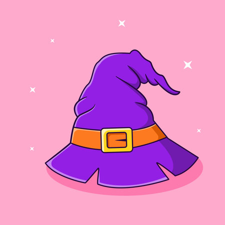 Purple Witch Hat with Orange Belt and Buckle Vector Illustration Cartoon Designのイラスト素材