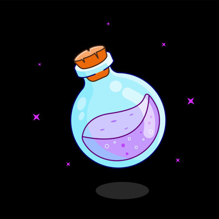 Mystical Potion Bottle with Purple Liquid Vector Illustration Cartoon Design, Halloween Themeのイラスト素材