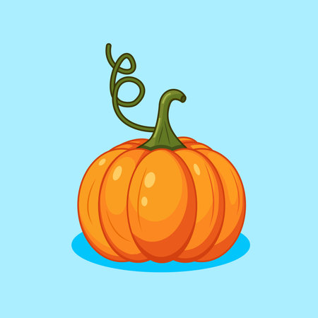 Vibrant Pumpkin with Curly Stem on Blue Vector Illustration Cartoon Designのイラスト素材