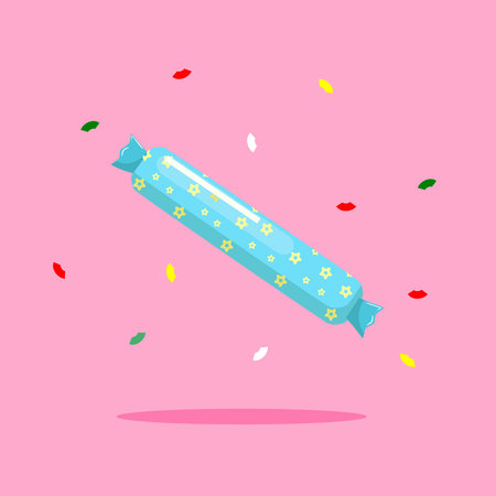 Blue Candy with Stars and Confetti on a Pink Background Vector Illustration Cartoon Designのイラスト素材