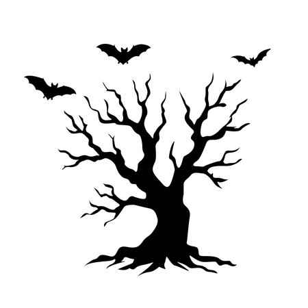 Spooky Tree With Bats Silhouette Vector Isolated Collection sixのイラスト素材