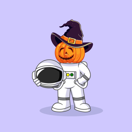 Astronaut Head Pumpkin With Hat Witch Vector Illustration Cartoon Designのイラスト素材