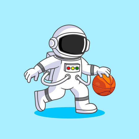 Cute Astronaut Dribble Basketball Vector Illustration Cartoon Designのイラスト素材