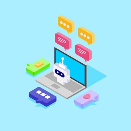 Chatbot on Laptop Isometric Vector Illustration Flat Designのイラスト素材