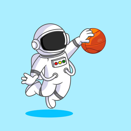 Cute Astronaut Dunking Basketball in Space, Vector Illustration Cartoon Designのイラスト素材