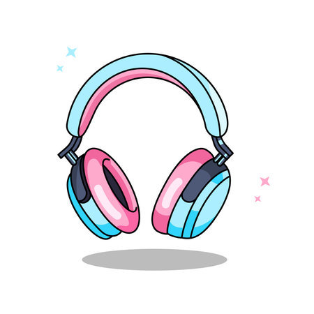Cute Wireless Headphones with Pink and Blue Accents Vector Illustration Cartoon Designのイラスト素材