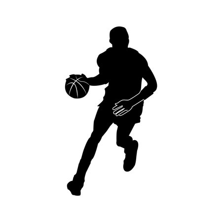 Dynamic Basketball Dribble Silhouette Vector Illustrationのイラスト素材
