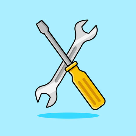 Crossed Wrench and Screwdriver Icon Vector Illustration Cartoon Designのイラスト素材