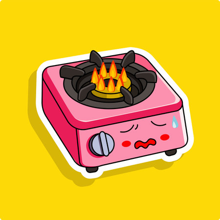 Sticker Kawaii of Cute Gas Stove Heating up Vector Illustration cartoon Designのイラスト素材