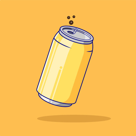 Yellow Soda Can with Fizzy Bubbles Vector Illustration Cartoon Designのイラスト素材