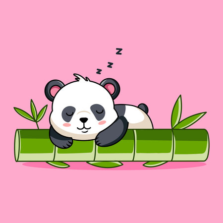 Adorable Panda Napping on Bamboo Stalk Vector Illustration Cartoon Designのイラスト素材