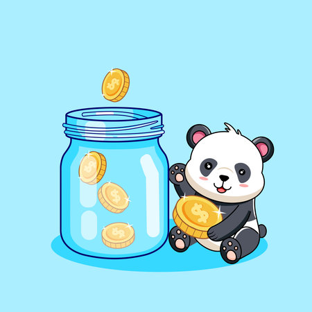 Cute Panda Saving Money in Money Jar Vector Illustration Cartoon Designのイラスト素材