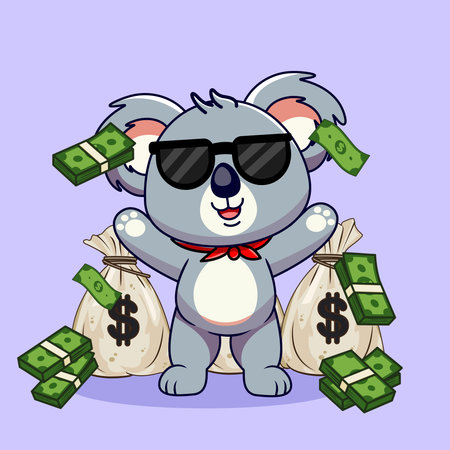 Wealthy Koala Raining Money with Sunglasses Vector Illustration Cartoon Designのイラスト素材