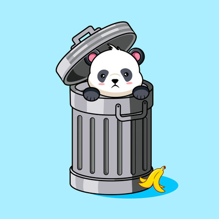 Sad Panda In Trash Can Vector Illustration Cartoon Kawaii Designのイラスト素材