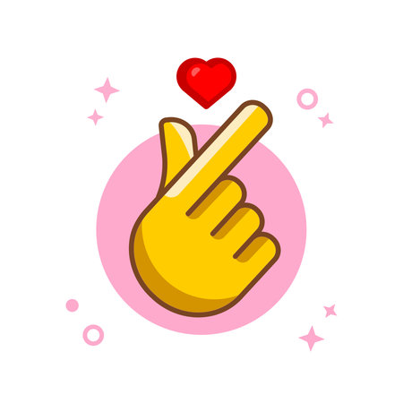 Cute Korean Finger Heart Gesture with Red Heart Icon Vector Illustrationのイラスト素材