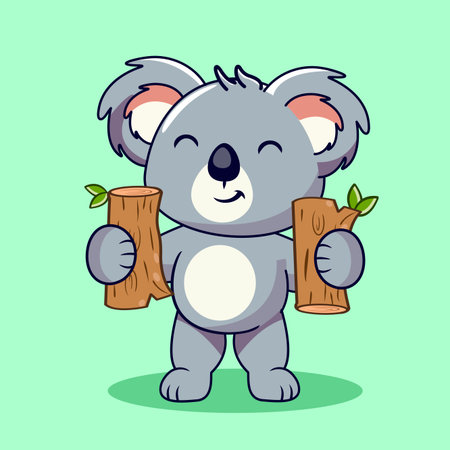 Happy Cartoon Koala Holding Wood Logs Vector Illustration Cartoon Designのイラスト素材