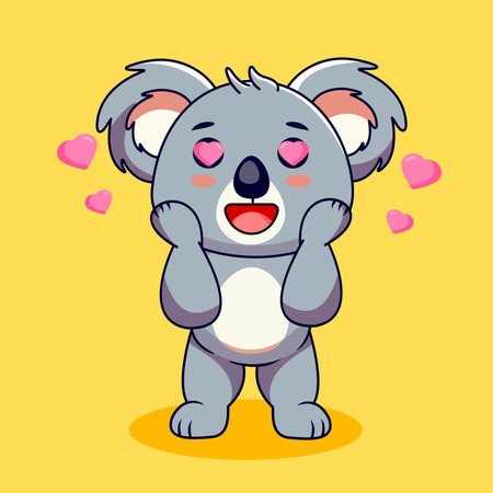 Adorable Koala Character with Heart Eyes Vector Illustration Cartoon Designのイラスト素材