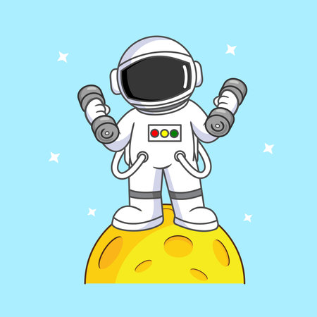Astronaut Workout on the Moon with Dumbbells Vector Illustration Cartoon Designのイラスト素材