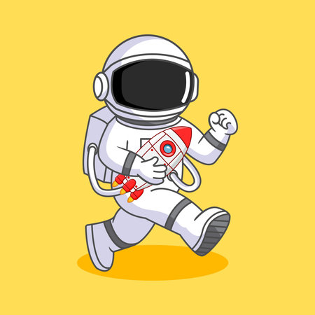 Running Astronaut Holding a Rocket Vector Illustration Cartoon Designのイラスト素材