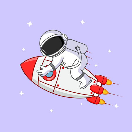 Cute Astronaut Riding a Rocket in Space Vector Illustration Cartoon Designのイラスト素材