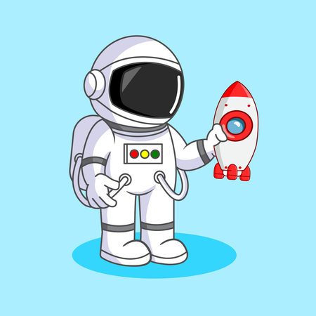 Cute Space Astronaut with Toy Rocket Vector Illustration Cartoon Designのイラスト素材