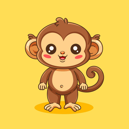 Cute Happy Cartoon Monkey Character Vector Illustration Kawaii Styleのイラスト素材