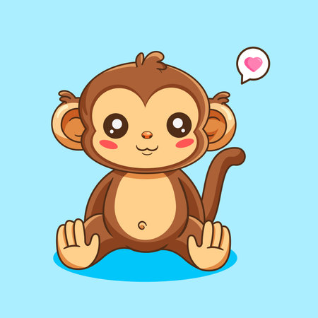 Cute Monkey Sitting Calm Pose Vector Illustration Cartoon Design Kawaiiのイラスト素材