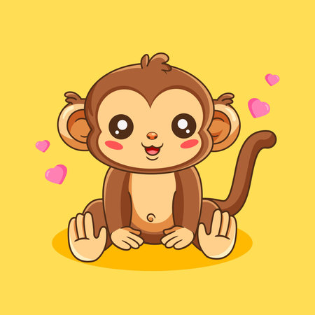 Cute Cartoon Monkey Sitting So Cute Pose Vector Illustration Cartoon Designのイラスト素材