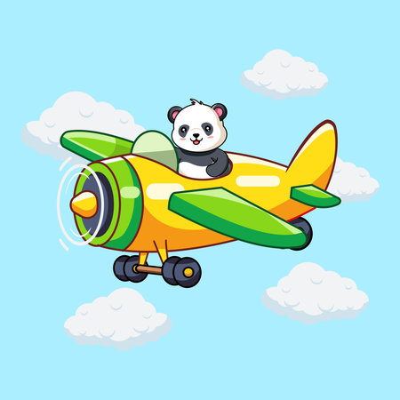 Cute Koala Pilot Flying an Airplane in the Sky Vector Illustration Cartoon Design Kawaiiのイラスト素材