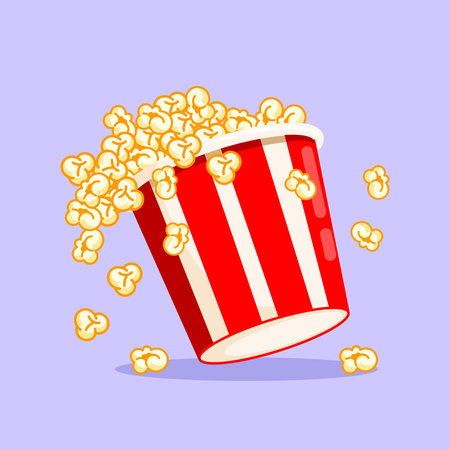 Classic Popcorn Bucket Overflowing Vector  Illustration Cartoon Designのイラスト素材