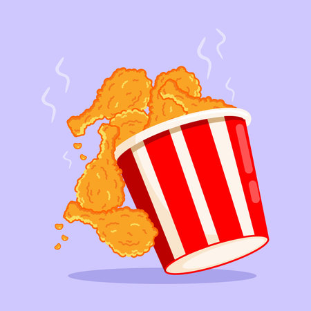 Overflowing Bucket of Hot Crispy Fried Chicken Drumsticks Vector Illustrationのイラスト素材