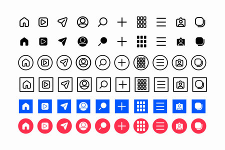 Collection of Modern UI and App Navigation Social Media Icons in Various Styles Vector illustrationのイラスト素材