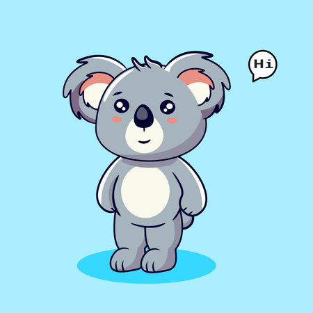 Cute Cartoon Koala Character Standing Pose Saying Hi Vector Illustration Kawaii Designのイラスト素材