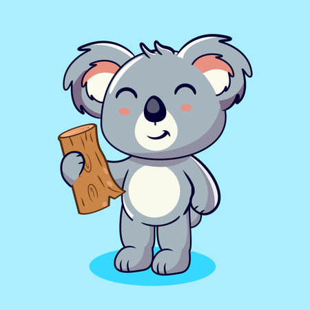 Cute Koala Holding a Log Vector Illustration Kawaii Designのイラスト素材