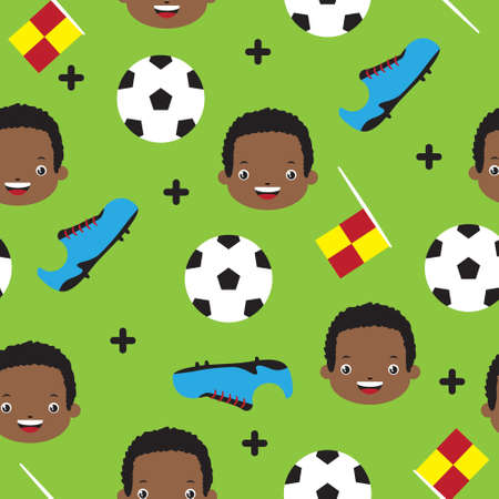 Seamless pattern soccer boys on green backgroundのイラスト素材