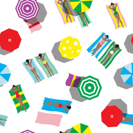 Girls sunbathing under umbrellas on the beach pattern