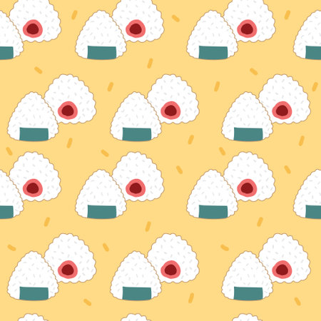 Seamless Onigiri Pattern, Japanese Food on orange backgroundのイラスト素材