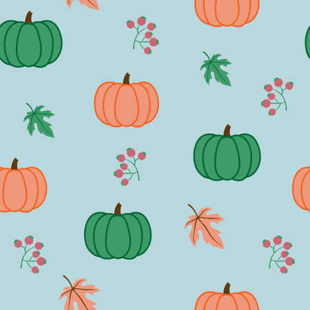 Seamless vintage pumkin Hallowen pattern on blue background flat vector illustrationのイラスト素材