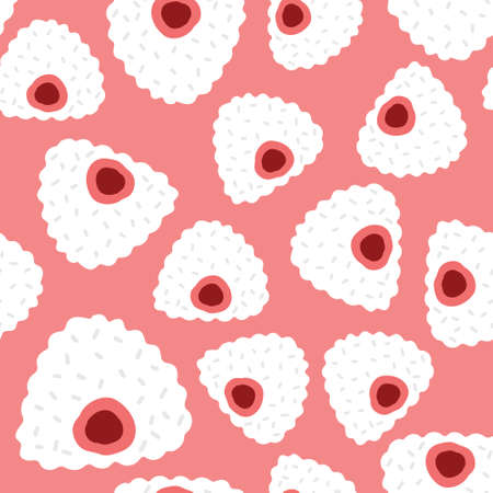 Seamless pattern, Japanese food rice ball, Onigiri pattern pink background.のイラスト素材