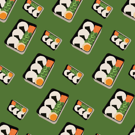 seamless pattern with onigiri bentoのイラスト素材