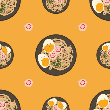 seamless pattern ramen with eggsのイラスト素材