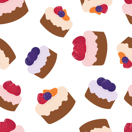 seamless pattern with cakes and berriesのイラスト素材