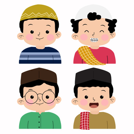 Set of Muslim boys wearing caps and sarongsのイラスト素材