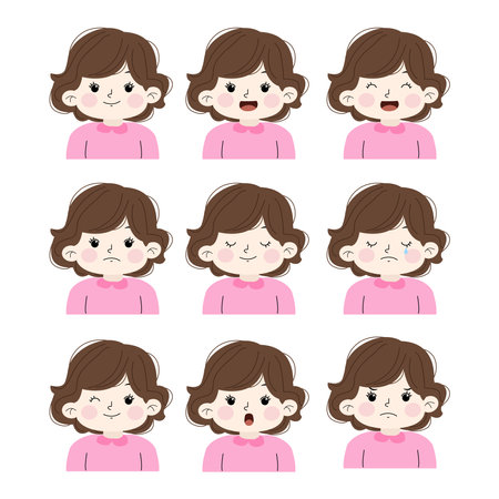 set of girls face expressions illustrationのイラスト素材