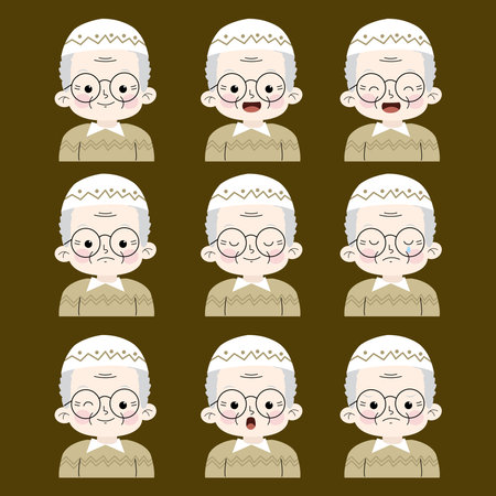 set of grandpa Muslim faces illustrationのイラスト素材