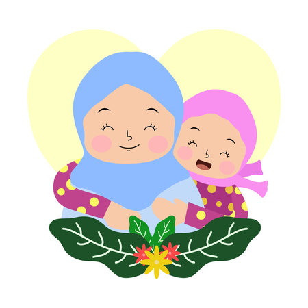 mother day hijab with the daughter huggingのイラスト素材