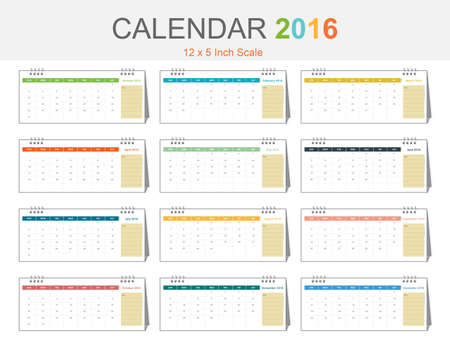 Calendar 2016 template colorful theme size 12x5 inch scaleのイラスト素材