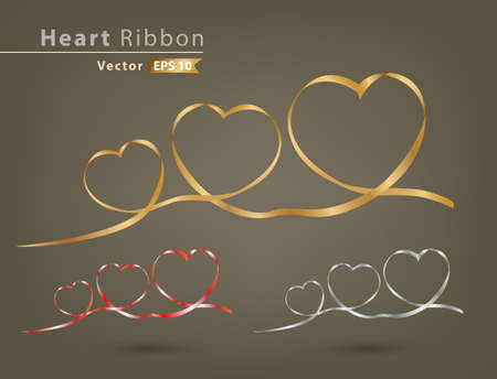 gold red and white heart ribbon vector eps10のイラスト素材