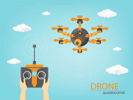 Drone flying in a sky handled with remote controller (Vector eps10)のイラスト素材